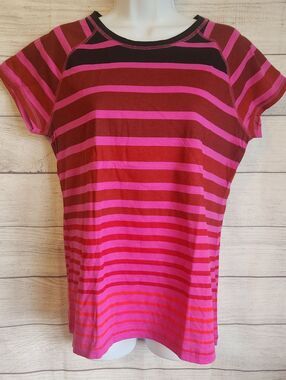 NordicTrack L Pink Stripe 100% Cotton Athletic Tee Athleisure Top